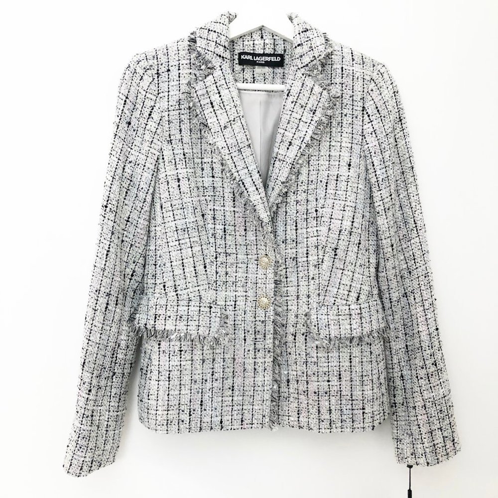 NWT Karl Lagerfeld Paris Tweed Blazer Jacket - 2 - Picture 3 of 13